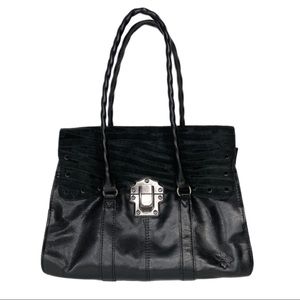 Patricia Nash Vienna Haircalf Black Leather Satchel